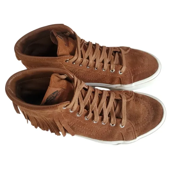 VANS SK-8 HI MOC Brown Suede Moccasin Style Hightop Fringed Lace up Sneakers 8