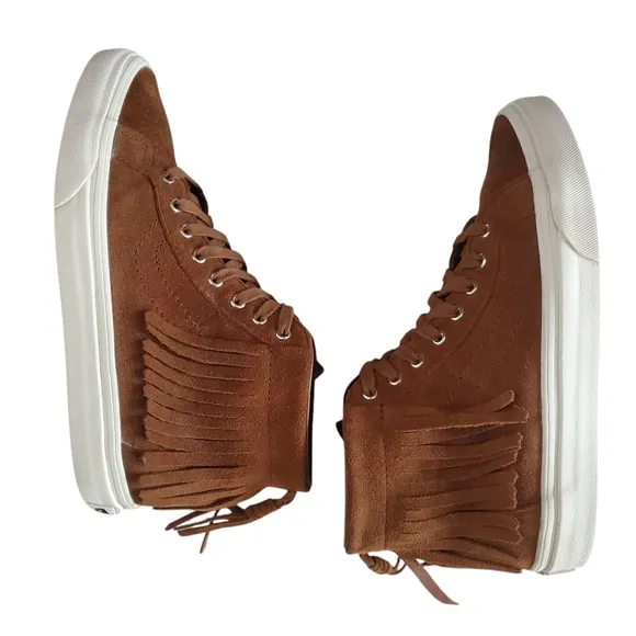VANS SK-8 HI MOC Brown Suede Moccasin Style Hightop Fringed Lace up Sneakers 8