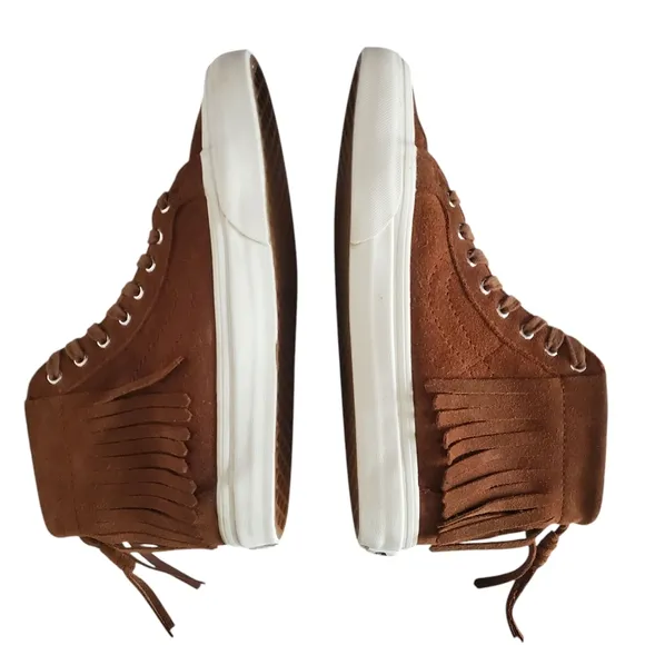 VANS SK-8 HI MOC Brown Suede Moccasin Style Hightop Fringed Lace up Sneakers 8