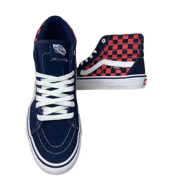 Vans SK8-Hi Pro Checkerboard Sneakers Navy &amp; Orange