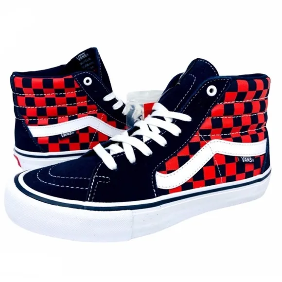 Vans SK8-Hi Pro Checkerboard Sneakers Navy &amp; Orange