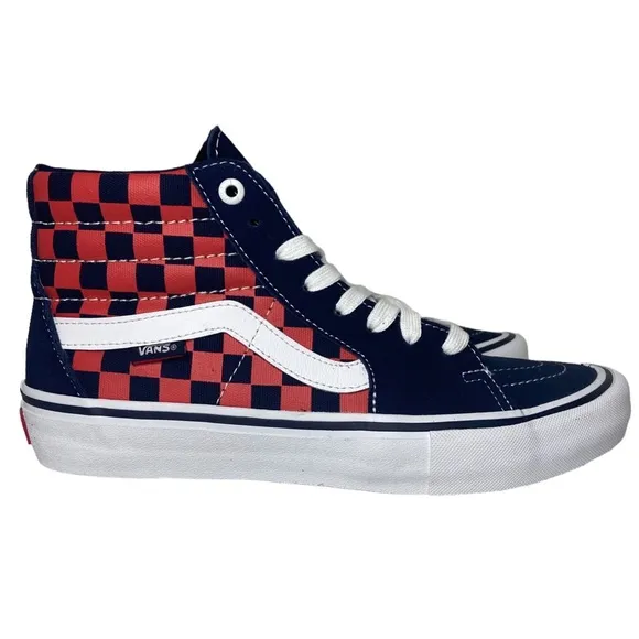 Vans SK8-Hi Pro Checkerboard Sneakers Navy &amp; Orange