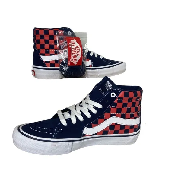 Vans SK8-Hi Pro Checkerboard Sneakers Navy &amp; Orange