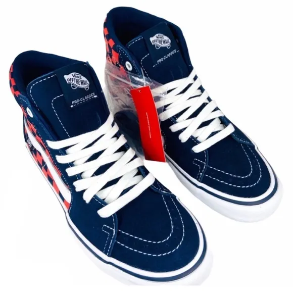 Vans SK8-Hi Pro Checkerboard Sneakers Navy &amp; Orange