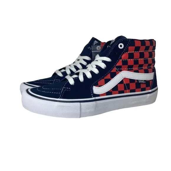Vans SK8-Hi Pro Checkerboard Sneakers Navy &amp; Orange
