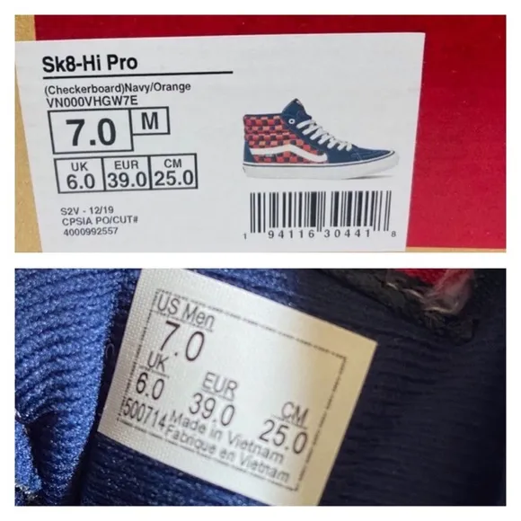 Vans SK8-Hi Pro Checkerboard Sneakers Navy &amp; Orange