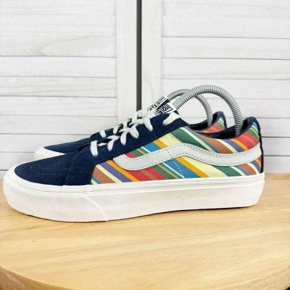 Vans SK8 Low Reissue Retro Stripes Lace Up Sneakers Blue Multi 8 Men 9.5 Women
