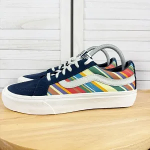 Vans SK8 Low Reissue Retro Stripes Lace Up Sneakers Blue Multi 8 Men 9.5 Women