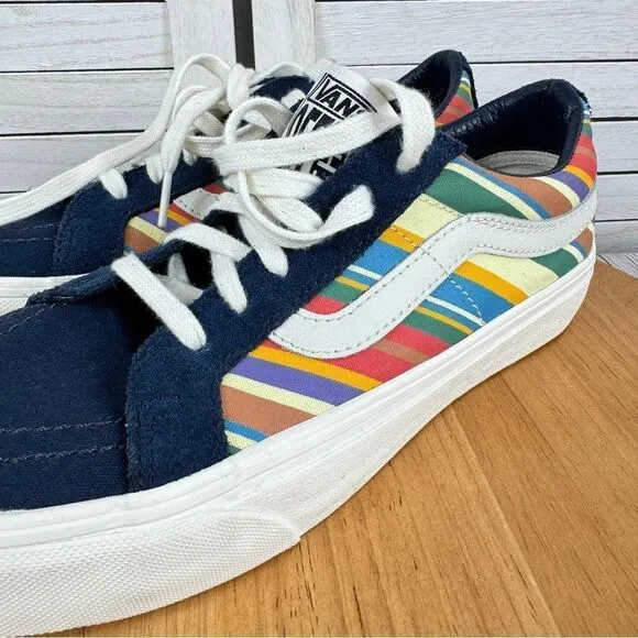 Vans SK8 Low Reissue Retro Stripes Lace Up Sneakers Blue Multi 8 Men 9.5 Women