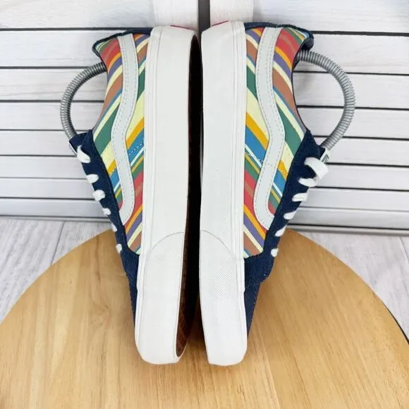 Vans SK8 Low Reissue Retro Stripes Lace Up Sneakers Blue Multi 8 Men 9.5 Women