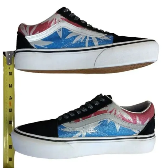 VANS Sparkly Old Skool Platform After Dark Summer Leaf Sneakers W8 M6.5