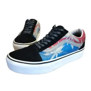 VANS Sparkly Old Skool Platform After Dark Summer Leaf Sneakers W8 M6.5