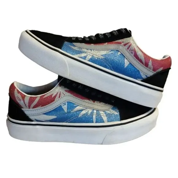 VANS Sparkly Old Skool Platform After Dark Summer Leaf Sneakers W8 M6.5
