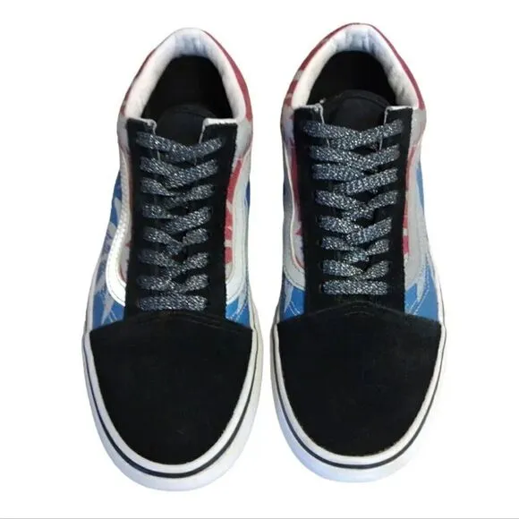VANS Sparkly Old Skool Platform After Dark Summer Leaf Sneakers W8 M6.5