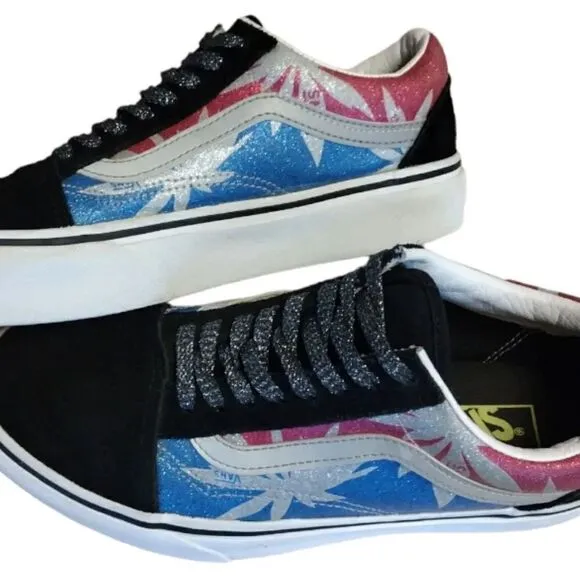 VANS Sparkly Old Skool Platform After Dark Summer Leaf Sneakers W8 M6.5