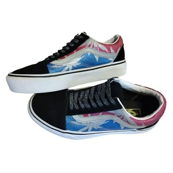 VANS Sparkly Old Skool Platform After Dark Summer Leaf Sneakers W8 M6.5