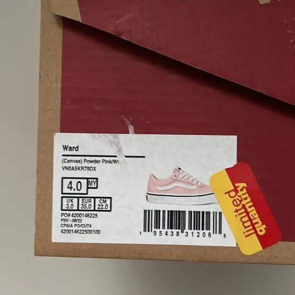 VANS Ward canvas size 4 (MY), pink /white. Signature waffle sole, textile upper