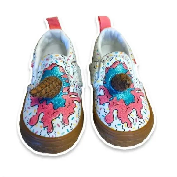 VANS White Pink Ice Cream Cone Slip On Sneakers Toddler's Size 4.5