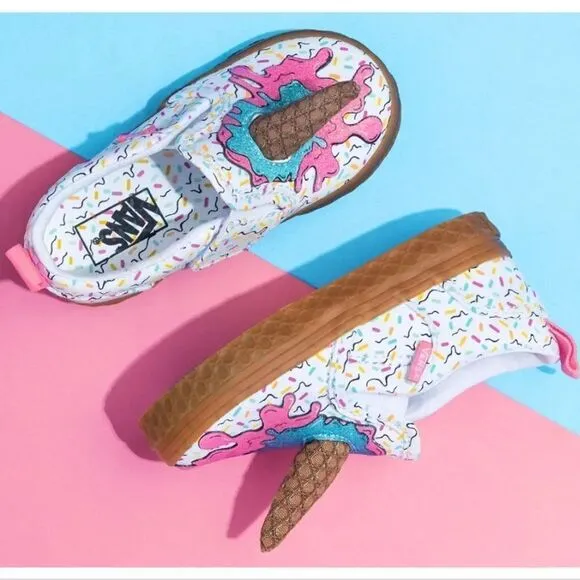 VANS White Pink Ice Cream Cone Slip On Sneakers Toddler's Size 4.5