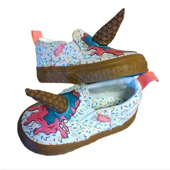VANS White Pink Ice Cream Cone Slip On Sneakers Toddler's Size 4.5