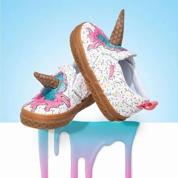 VANS White Pink Ice Cream Cone Slip On Sneakers Toddler's Size 4.5