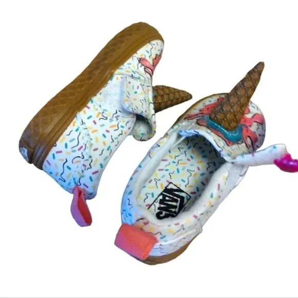 VANS White Pink Ice Cream Cone Slip On Sneakers Toddler's Size 4.5