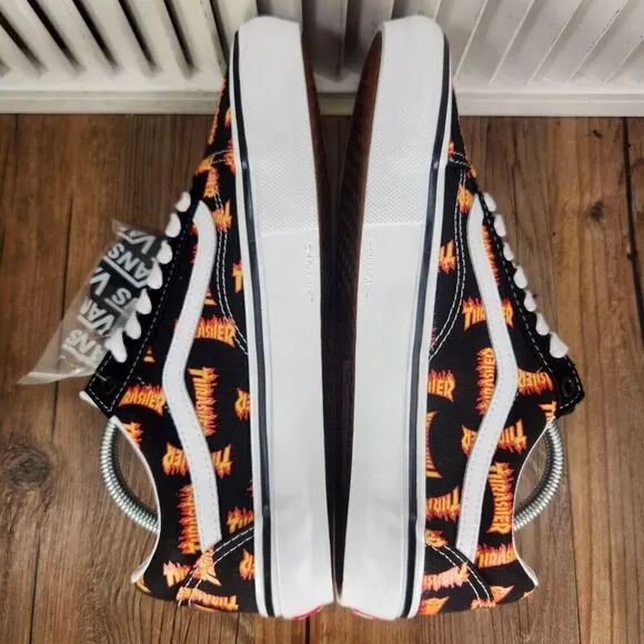 VANS x THRASHER Old Skool Mens Sz 9.5 Black Skate Skater Low Sneakers Shoes NEW