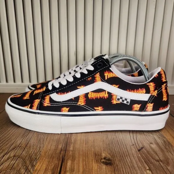 VANS x THRASHER Old Skool Mens Sz 9.5 Black Skate Skater Low Sneakers Shoes NEW