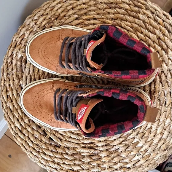 Vans Youth All Weather‎ Lumberjack Hi-top Brown Suede/Plaid Sneakers S-M6.5/W8