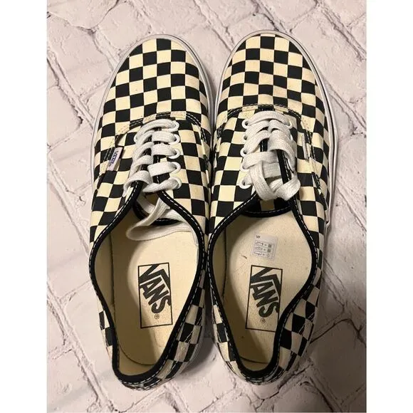Vans Men's 9 Lace Up Low Sneakers Brown Cream Checkerboard Classic Skater Punk