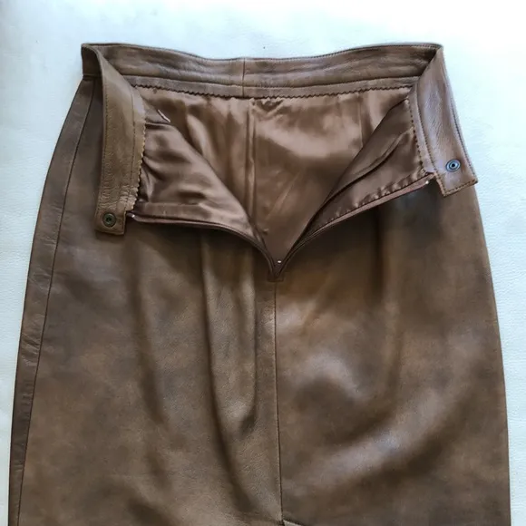 Vera Pelle brown leather pencil skirt