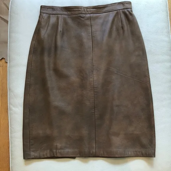 Vera Pelle brown leather pencil skirt