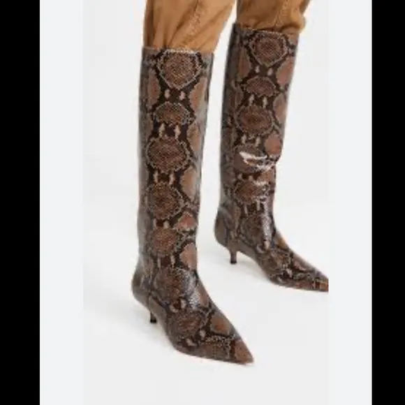 VERONICA BEARD Freda Espresso SnakeEmbossed Leather Pointed Toe Kitten Boots 5