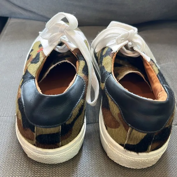 Veronica Beard Sami Camo Skater Low Top Sneakers calf hair leather interior