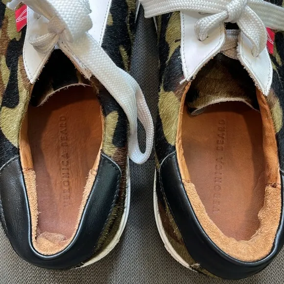 Veronica Beard Sami Camo Skater Low Top Sneakers calf hair leather interior