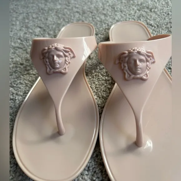 Versace Medusa Logo Pinky Beige Rubber Pool Side Flip Flop Sandals - Size 38