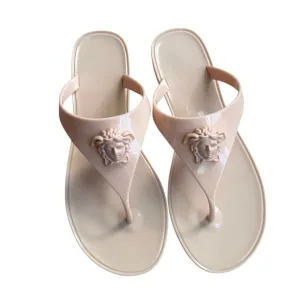 Versace Medusa Logo Pinky Beige Rubber Pool Side Flip Flop Sandals - Size 38
