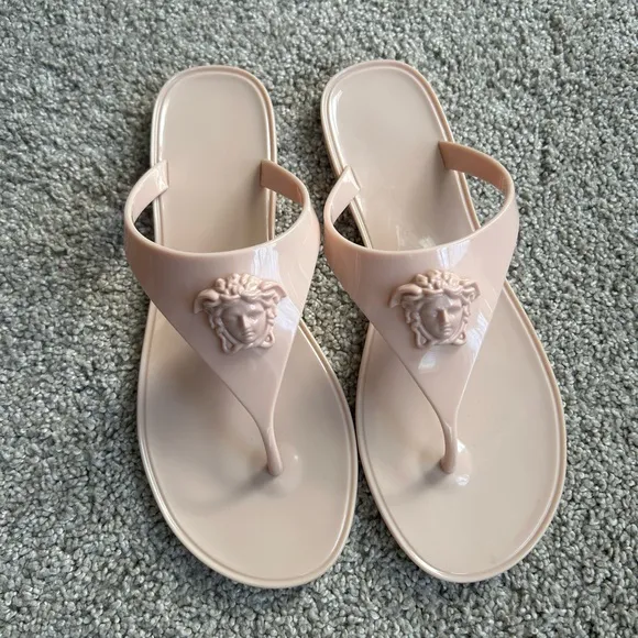 Versace Medusa Logo Pinky Beige Rubber Pool Side Flip Flop Sandals - Size 38