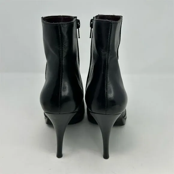 Via Spiga Women's Black Leather Ankle Booties Size 9.5M Stiletto Heel Almond Toe