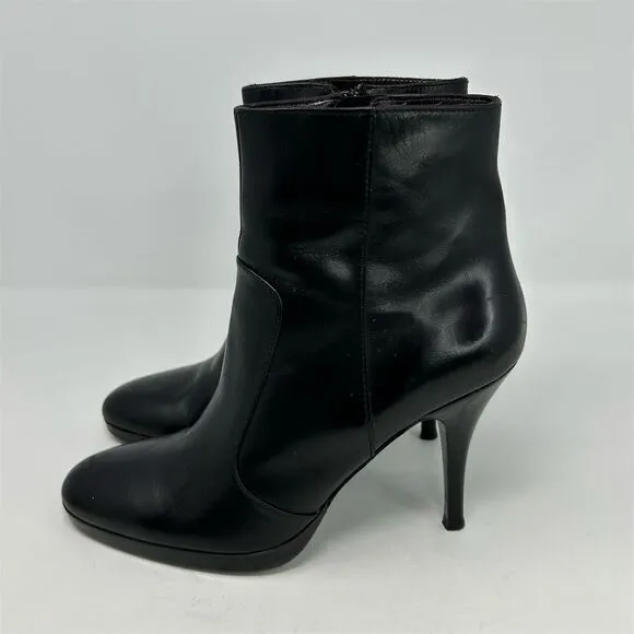 Via Spiga Women's Black Leather Ankle Booties Size 9.5M Stiletto Heel Almond Toe
