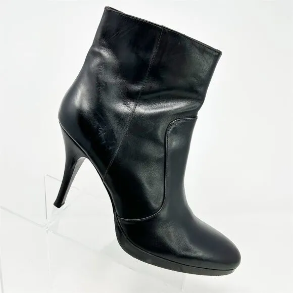 Via Spiga Women's Black Leather Ankle Booties Size 9.5M Stiletto Heel Almond Toe