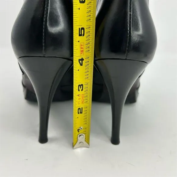Via Spiga Women's Black Leather Ankle Booties Size 9.5M Stiletto Heel Almond Toe