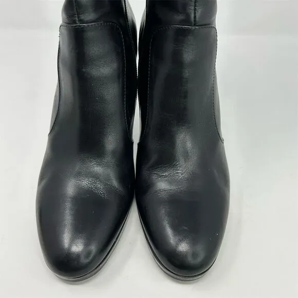 Via Spiga Women's Black Leather Ankle Booties Size 9.5M Stiletto Heel Almond Toe