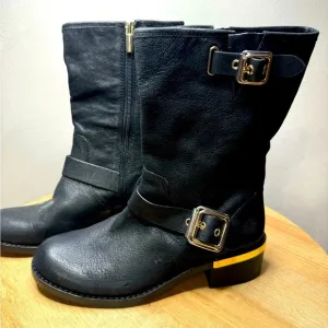 Vince Camuto black boots with gold accents