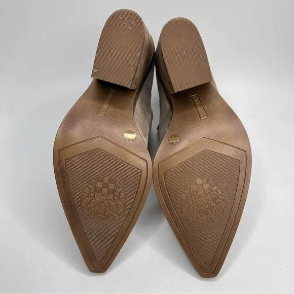 Vince Camuto Gigietta Tan Suede Leather Pointed Toe Blocked Heel Ankle Bootie