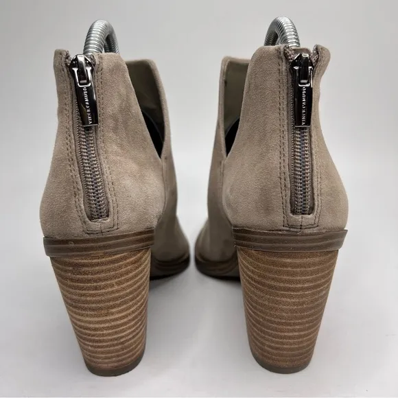 Vince Camuto Gigietta Tan Suede Leather Pointed Toe Blocked Heel Ankle Bootie