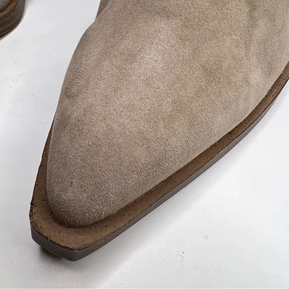 Vince Camuto Gigietta Tan Suede Leather Pointed Toe Blocked Heel Ankle Bootie