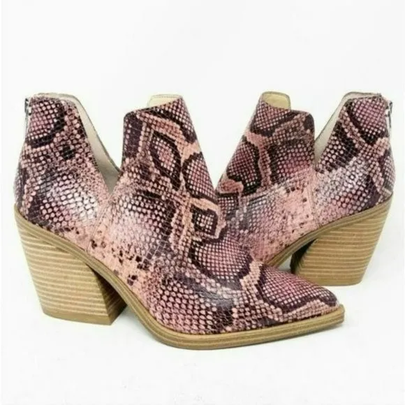 Vince Camuto Pink Snake Print Ankle Boots