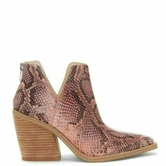 Vince Camuto Pink Snake Print Ankle Boots