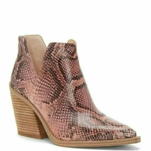 Vince Camuto Pink Snake Print Ankle Boots